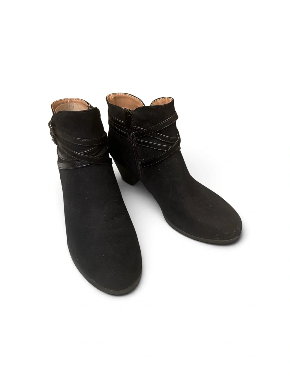 LifeStride Black Suede-Look Ankle Booties with Buckle Straps